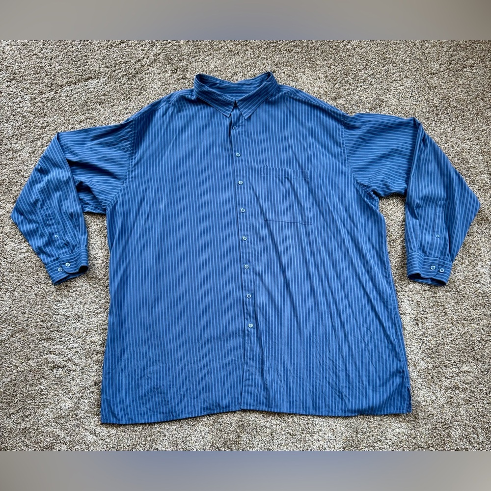 Perry Ellis Men's Navy Pinstripe Button Down Shirt (5XLT)